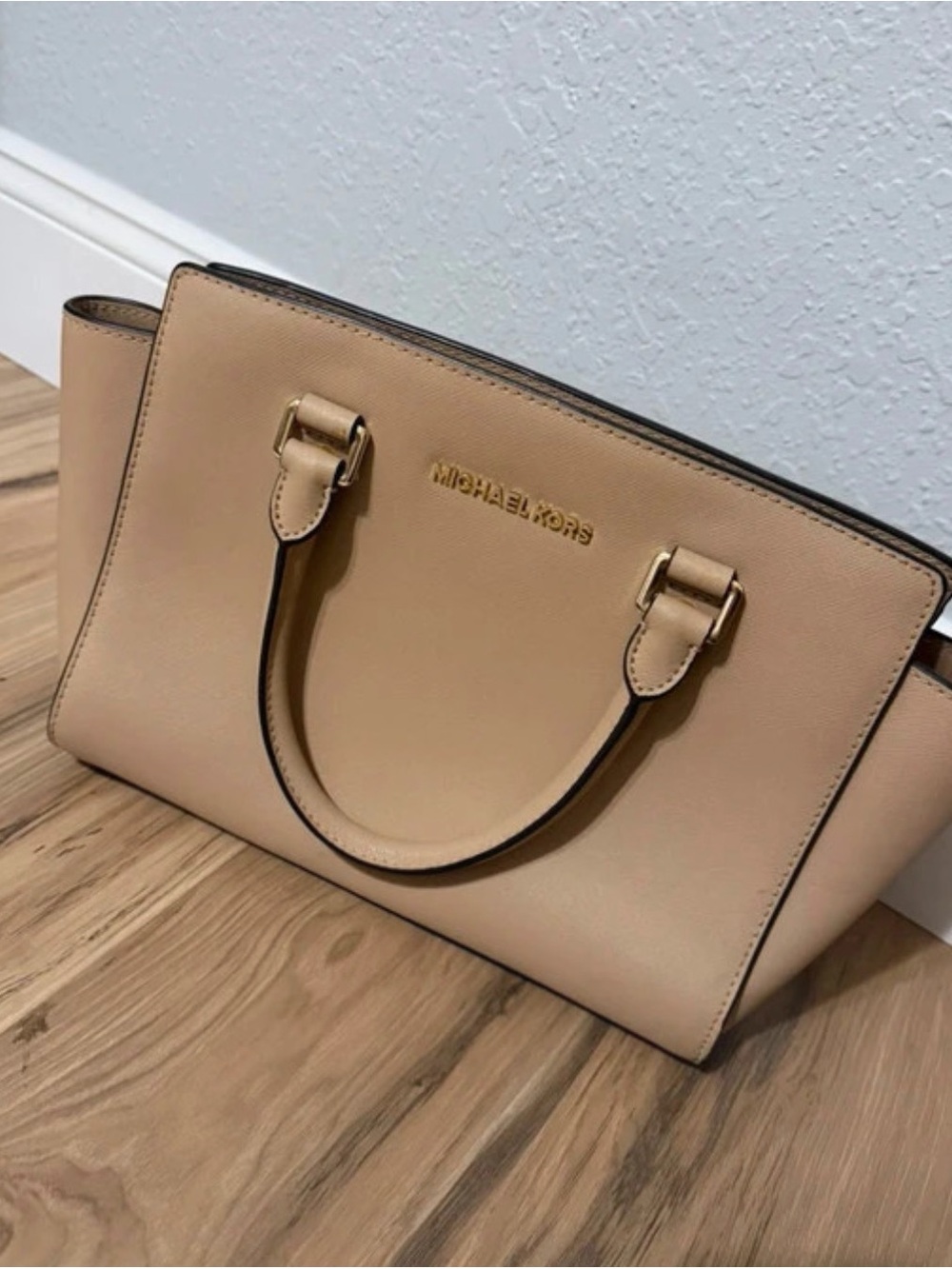 Michael Kors Tan Leather Top-Handle Satchel with Gold Hardware
